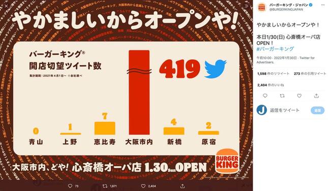 バーガーキング・ジャパン公式ツイッター（@BURGERKINGJAPAN）より